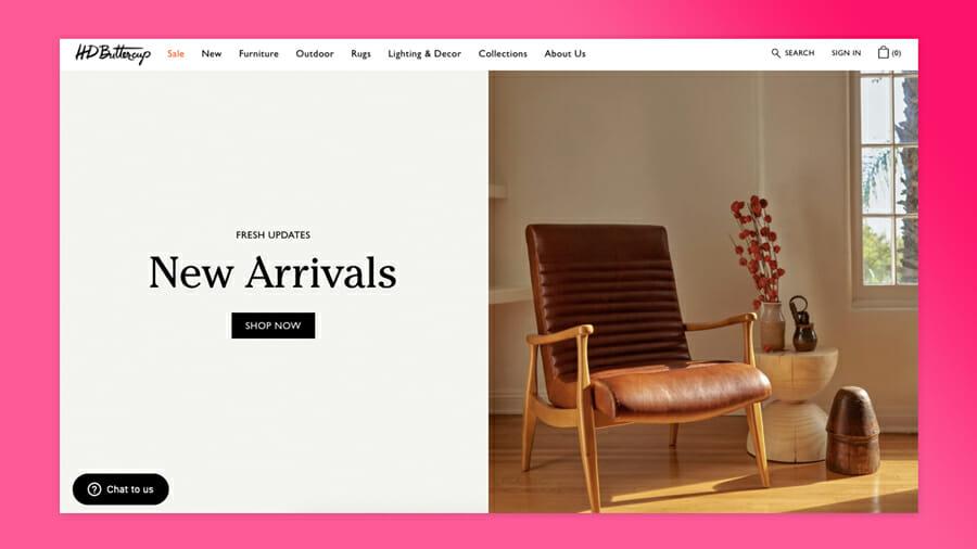 HD Buttercup website screenshot of the New Arrivals screen.