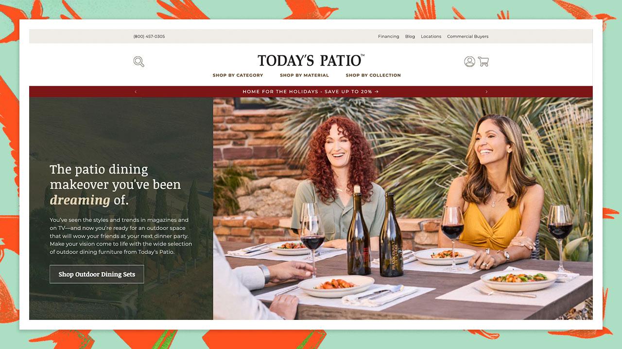 A screenshot of the new home page for the Today's Patio website